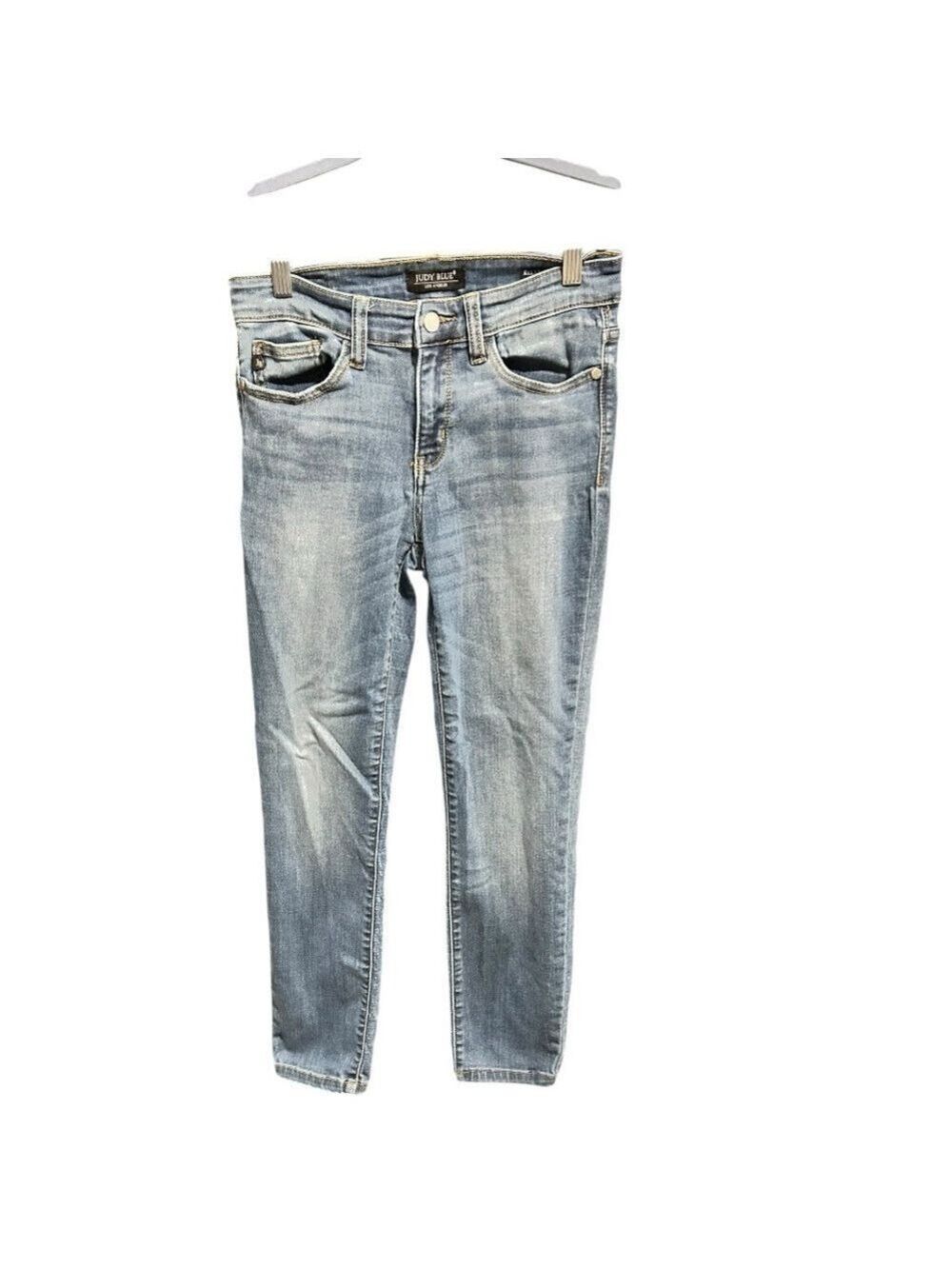 JUDY BLUE High Rise Clean Relaxed Fit Cropped Jeans Whiskering Stretch VGC 5/27